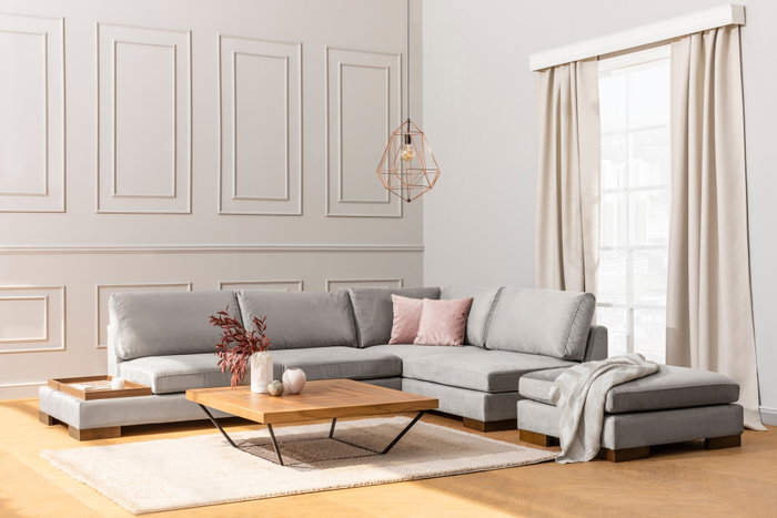Atelier Del Sofa Tulip Corner Right con Puf - Gris claro